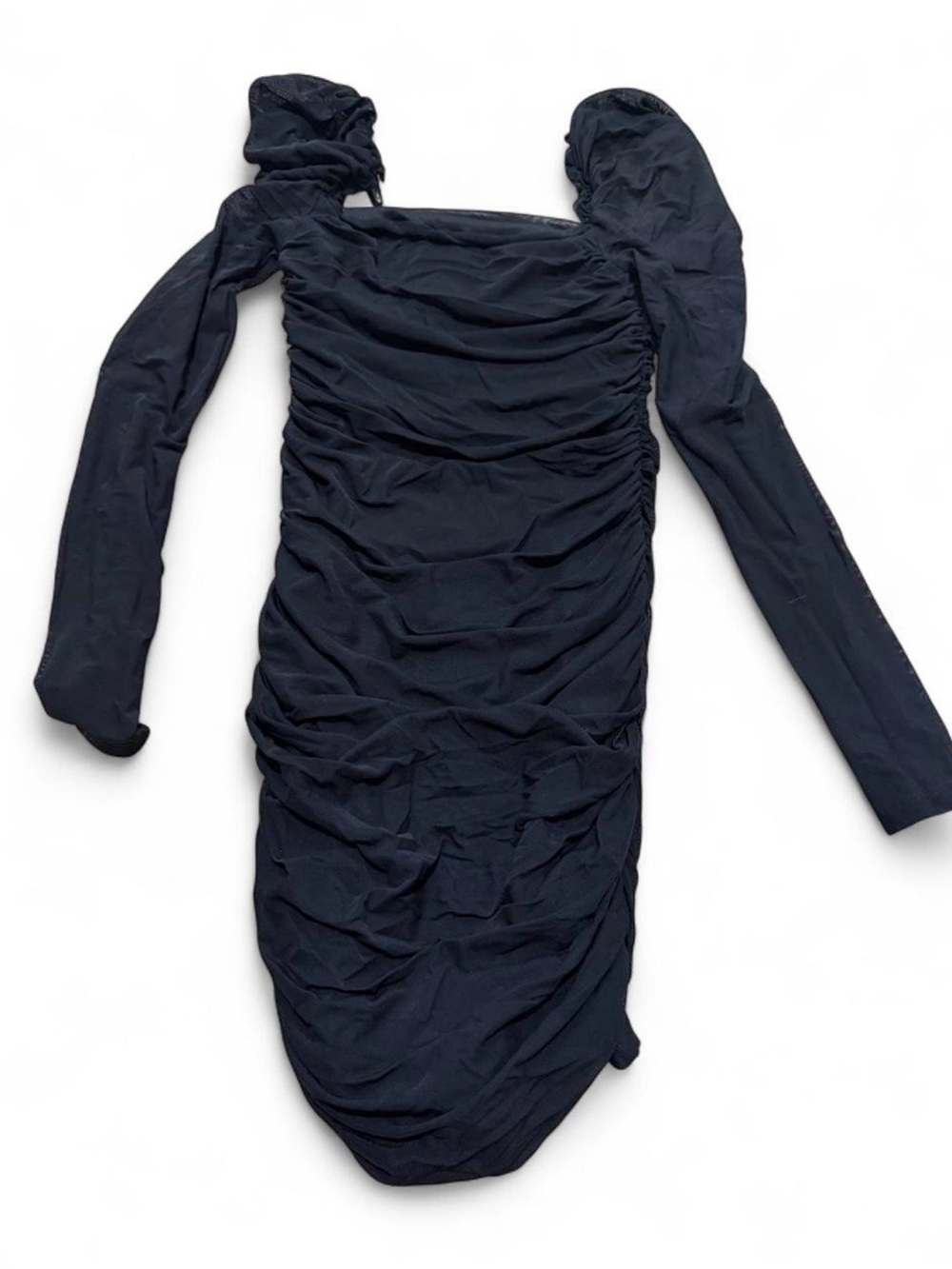 SHEIN Black Ruched Long-Sleeve Womens Dress - Bodycon Dress Size Small